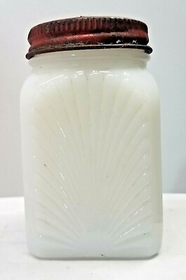 #ad Vintage Square Milk Glass Oversized Spice Sugar Shaker with Rusty Original Top $15.95