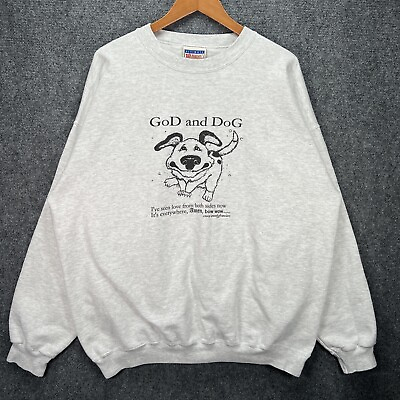 Vintage Dog Sweatshirt 2XL Gray Cartoon Jesus God Quote Worship 90s USA $27.95