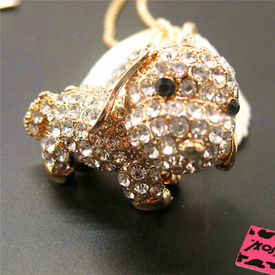 #ad New Cute White Rhinestone Bling 3D Puppy Dog Pendant Holiday gifts Necklace $4.04