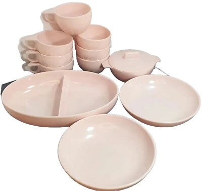 #ad Pink Dishes Watertown Melamine Lifetime Ware Cups Bowls Tray MCM Vintage Lot 12 $24.75