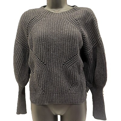 #ad JOIE Sz XS Black Landyn Juliet Sleeve Eyelet Sweater Chunky Knit Cotton Cashmere $29.99