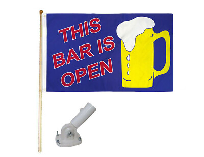 #ad 5#x27; Wooden Flag Pole Kit W Nylon White Bracket 3x5 This Bar Is Open Poly Flag $29.88