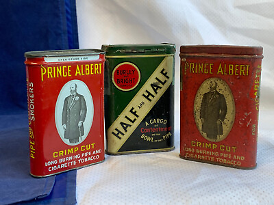 #ad Vtg Tobacco Tin Lot Prince Albert Crimp Cut amp; Burley amp; Bright Half amp; Half $39.95