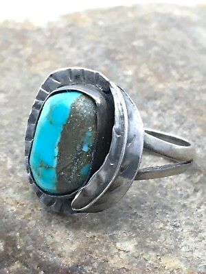 #ad Native American Blue Turquoise Navajo Sterling Silver Ring Sz 7.5 04457 $173.57