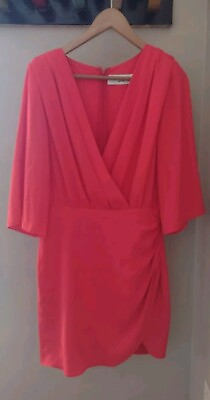 #ad Amanda Uprichard Demetra Dress Size Medium Red V Neck Mini Cocktail Party L S $44.99
