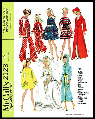 #ad McCall#x27;s 2123 BARBIE Vintage Fashion Doll Fabric Sewing Pattern Gina Babs Tammy $5.99