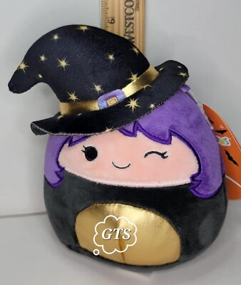 #ad Squishmallow 5quot; Voodie Witch Purple Gold Foil Star Hat Halloween Plush BNWT $14.77