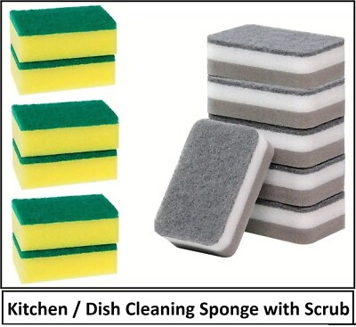 #ad 6 PC New Sponge With Scrub Kitchen Dish Cleaning Scouring Anti Scratch Dishware $3.95