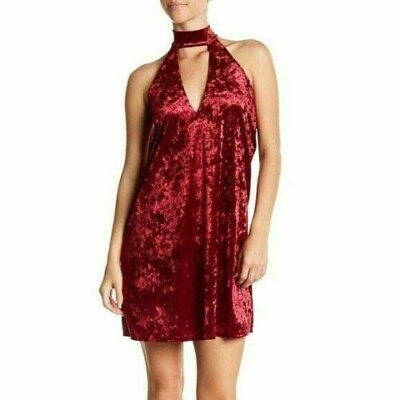 #ad Whyte Eyelash Womens Wine Velvet High Neck Cutout Choker Dress Sizes L $88 $29.98