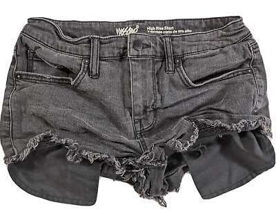 #ad MOSSIMO Women#x27;s Jrs Black High Rise Cut Off Short Distressed Jean Shorts size 6 $14.99