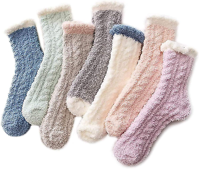 #ad Fuzzy Warm Slipper Socks Women Super Soft Microfiber Cozy Sleeping Socks 5 Pairs $14.93