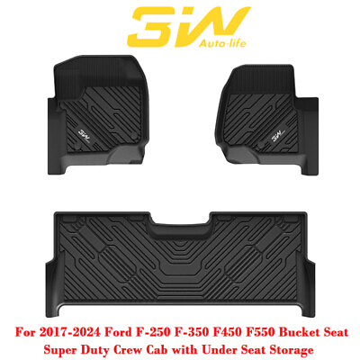 #ad 3W Floor Mats for Ford F250 F350 F450 F550 2017 2024 Super CrewCab With Storage $139.99