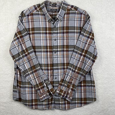 #ad EDDIE BAUER Mens Classic Fit Size 2XL Brown Green Plaid Long Sleeve Shirt Pocket $9.99