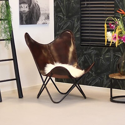 #ad Vintage Tan Retro Leather Handmade Butterfly Chair Full Folding Relax Arm Chair $159.99