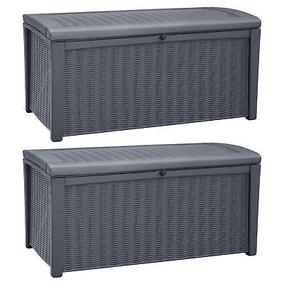 #ad Keter Borneo Rattan Wicker Resin Patio Deck Storage Box Bench Grey 2 Pack $259.99