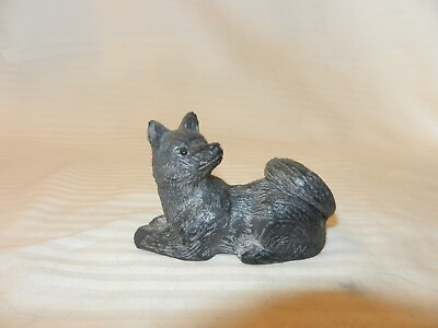 #ad Black Resin Playful Puppy Figurine Laying Down With Head Looking Backwards $15.00