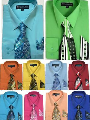 #ad New Men#x27;s Dress Shirt w Matching Tie and Handkerchief Set SG 21B $24.98