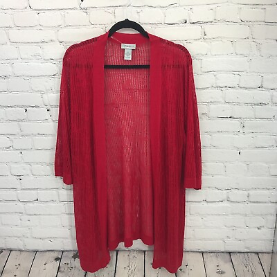 #ad Catherines Top Womens 1X Red Tunic Open Front 3 4 Sleeve Basic Lightweight $22.99