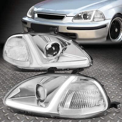 #ad LED DRL FOR 96 98 HONDA CIVIC CHROME HOUSING CLEAR CORNER PROJECTOR HEADLIGHTS $115.88