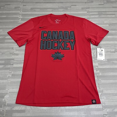 #ad Nike Team Canada Red Ice Hockey Short Sleeve Dri Fit T Shirt Mens Medium SS $35 $22.48