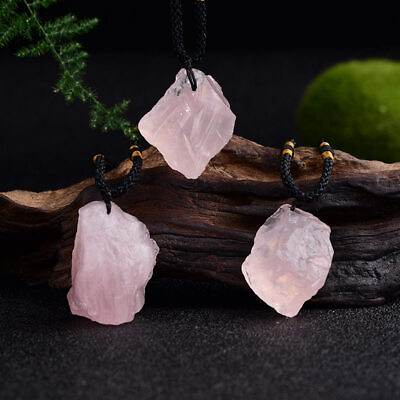 #ad AAA Natural Pink Rose Quartz Pendant Crystal Energy Reiki Gemstone Necklace US $8.07