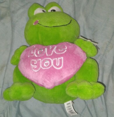 #ad Dan Dee I Love You Pink Heart Frog Green Valentine#x27;s Day Plush 12quot; Inch $10.00