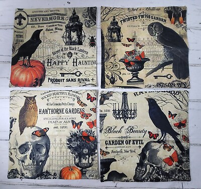 #ad VTG Print Halloween Pillow Covers Set of 4 18quot;x18quot; Bonus 19quot;x12quot; Cover NEW $29.99
