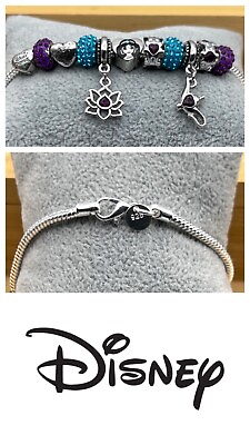 Disney Charms on 925 Sterling Silver Snake Bracelet Chain Rope 3mm Ladies 8” GBP 20.99