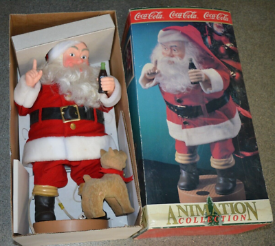 #ad 1991 Coca Cola Animation Collection 24quot; Tall Santa With Dog In Original Box $93.05