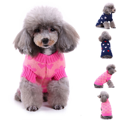 #ad Puppy Dog Jumper Winter Heart Knitted Sweater Pet Clothes Small Dogs Coat Vest $12.19