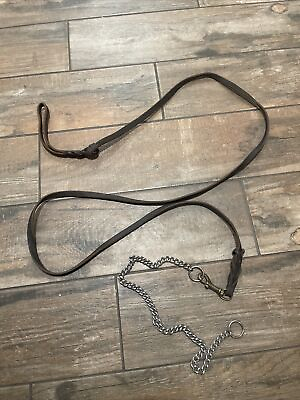 #ad Vintage 6’ X 7 16” Leather Dog Lead Leash With Choker Chain $19.98