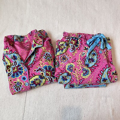 #ad Nick amp; Nora Pajama Set 2 Piece Hot Pink Paisley 100% Cotton Flannel Sz 2XL $45.00