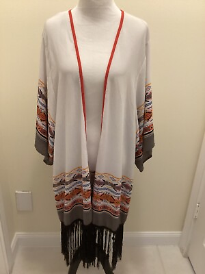 #ad SWEET RAIN Topper Cover Up Open Front 11” Fringe Native American Design S $12.99