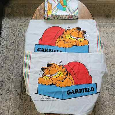 #ad Vintage Garfield 1978 Twin Flat Sheet and Two Pillow Case Sham set $119.99