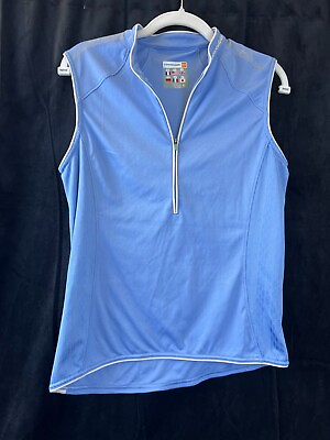 #ad Cannondale Womens Sleeveless Blue amp; White Athletic Running Half Zip Top Size MED $39.99