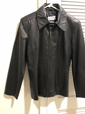 #ad BAGATELLE Black Genuine Leather Jacket Zip Front Pockets Coat M $55.00
