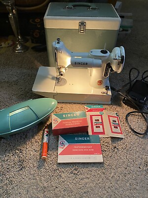 #ad Singer White Featherweight 221K Sewing Machine Accessories EXCELLENT BARELY USED $1950.00