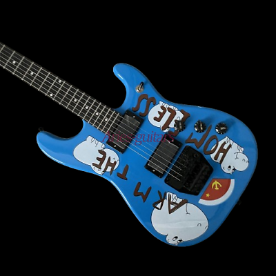#ad Custom Blue Special Shaped ST Electric Guitar HH Pickup 6 String Black FR Bridge $244.62
