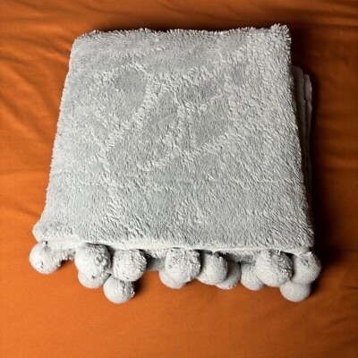 #ad Grey Fuzzy Decorative Throw Blanket with Pom Fringe 47x60 in $15.00