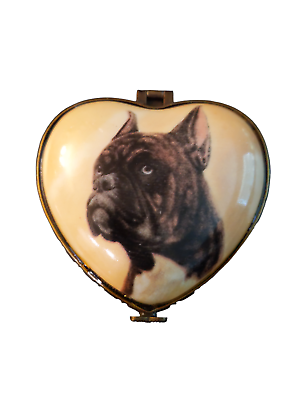 #ad Boxer Dog White porcelain trinket box lid heart shape design I heart my boxer $9.99