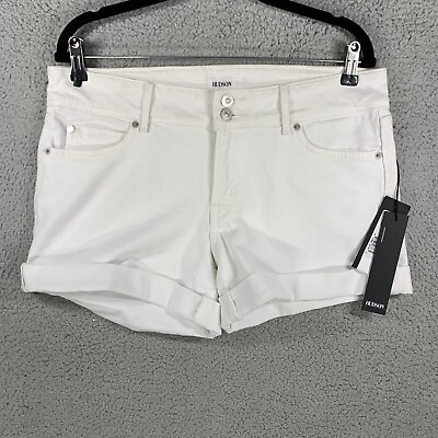 #ad NWT HUDSON Croxley Mid Thigh White Jean Shorts Size 30 NEW Cuffed $39.99