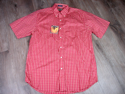 #ad Cutter amp; Buck Mens Short Sleeve Button Shirt Size M Rust and Yellow Checkered $9.41