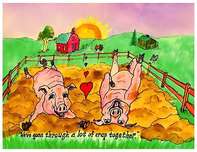 #ad 5x7 Cartoon print Sebastian Vale double sided two gags in one pigs shrooms $3.50