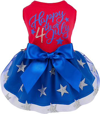 #ad Happy 4Th of July Dog Tulle Dress Patriotic Dog Clothes for Small Dogs Girl Ca $24.99