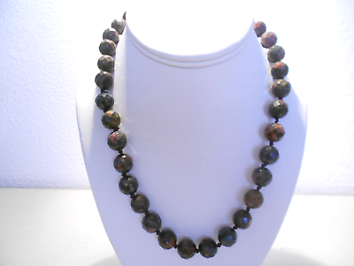 #ad 12mmx12mm red amp; brown cut agate bead necklace stainless clasp $99.00