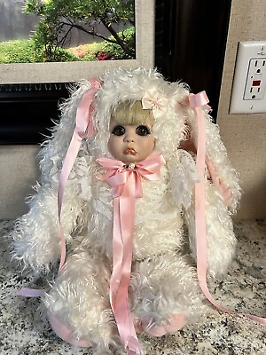 #ad Stuffed Floppy Eared Bunny Rabbit F With Porcelain Doll Pouty Face Cuddlekins $49.99