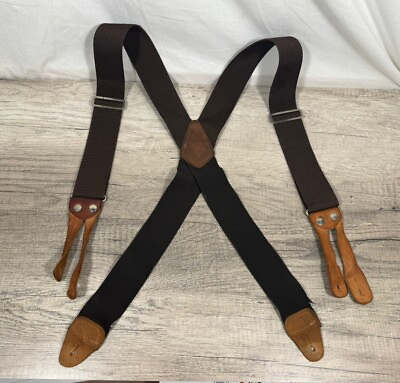 #ad Carhartt Adjustable Button Suspenders 2quot; Brown Leather Accents $11.99