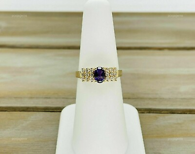 #ad Natural Amethyst Gemstone Cocktail Purple Ring Size 6.5 14k Yellow Gold Jewelry $310.99
