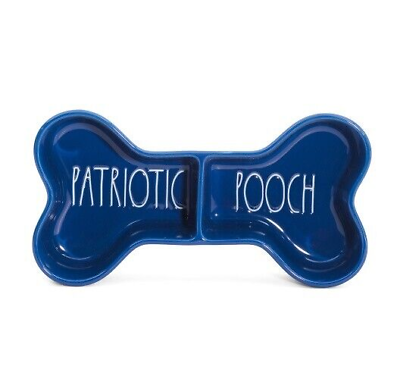 #ad Rae Dunn 11in Patriotic Pooch Bone Shape Pet Bowl. NWT $10.80