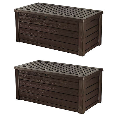 #ad Keter Westwood Outdoor 150 Gal Deck Storage Box for Yard Tools Brown 2 Pack $450.99